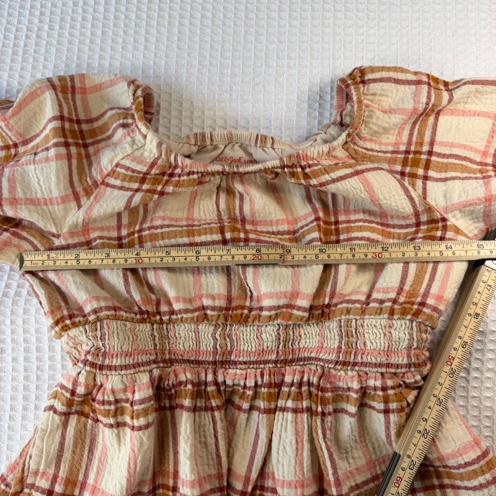 Cat & Jack Girls Plaid Smocked Waist Tiered Dress Pink Brown L 10/12 - Picture 4 of 5